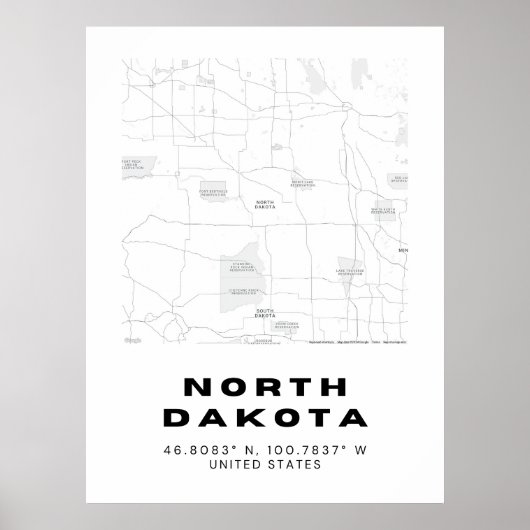 Minimalistische kaart van North Dakota Poster (Voorkant)