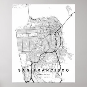Minimalistische kaart van San Francisco (Zwart & W Poster