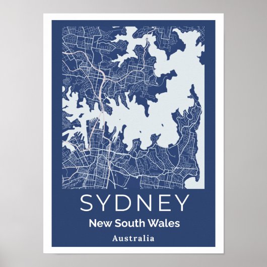 Minimalistische kaart van Sydney | Moderne blauwe  Poster (Voorkant)