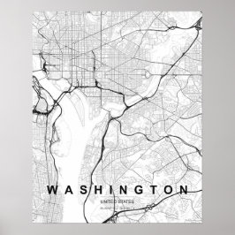 Minimalistische kaart van Washington DC (Zwart & W Poster