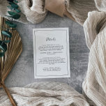 Minimalistische Kaart voor huwelijksgegevens<br><div class="desc">Deze minimalistische bruiloft is perfect voor een eenvoudige bruiloft. Het moderne romantische ontwerp kenmerkt klassieke zwarte en witte typografie in combinatie met een robuuste, maar elegante kalligrafie met een stijl met handschrift. in elke kleur. Houd het ontwerp eenvoudig en elegant, zoals het is, of personaliseer het door uw eigen grafiek...</div>