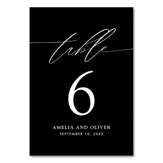 Minimalistische Kaart voor zwarte scripttabelnumme (Voorkant)