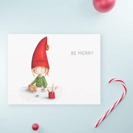Minimalistische Kabouter Maakt Speelgoed Kerstmis Briefkaart