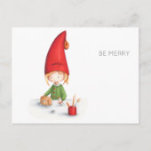 Minimalistische Kabouter Maakt Speelgoed Kerstmis Briefkaart (Voorkant)
