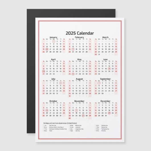Minimalistische Kalender 2025 Roze Magnetische Kaa (Voorkant / Achterkant)