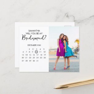 Minimalistische kalender chique foto bruidsmeisje  briefkaart
