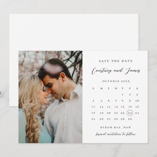 Minimalistische kalender foto Save the Date uitnod Kaart (Voorkant / Achterkant)