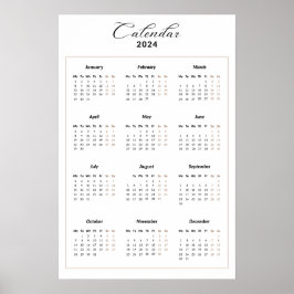 Minimalistische kalender voor 2024 poster