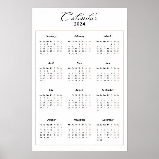 Minimalistische kalender voor 2024 poster (Voorkant)