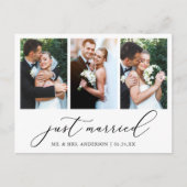 Minimalistische kalligrafie 3 foto net getrouwd briefkaart (Voorkant)