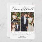 Minimalistische kalligrafie 3 Foto's Wedding Love Bedankkaart (Voorkant)