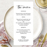 Minimalistische kalligrafie 4x9 bruiloft menu Kaar<br><div class="desc">Een stijlvolle kalligrafie bruiloft menukaart voor het bord. Eenvoudig te personaliseren met uw gegevens. AANPASSING: Als u ontwerpaanpassing nodig hebt,  gelieve me door praatje te contacteren; als u informatie over uw orde,  het verschepen opties,  enz. nodig hebt,  gelieve Zazzle-steun direct te contacteren.</div>