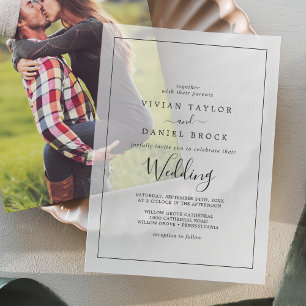 Minimalistische kalligrafie Boho Classic Black Wed Vellum Uitnodigingen