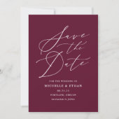 Minimalistische kalligrafie bordeaux foto save the date (Voorkant)