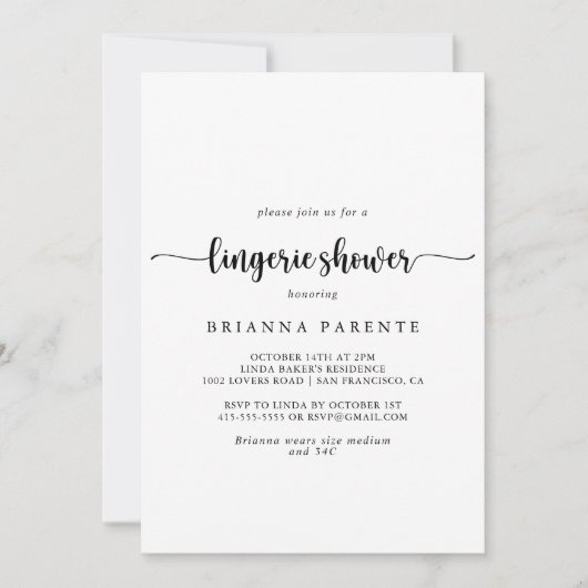 Minimalistische kalligrafie bruids lingerie douche kaart (Voorkant)