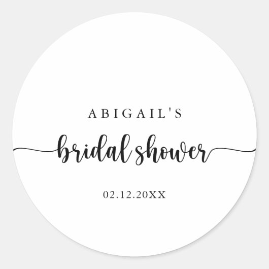 Minimalistische kalligrafie bruidsshower favor  ronde sticker (Voorkant)