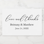 Minimalistische kalligrafie bruiloft liefde Bedank Sparkling Wijnetiket (Enkel label)