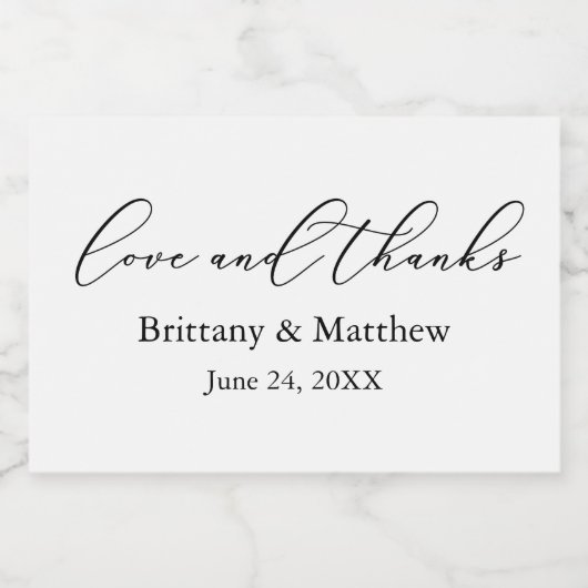 Minimalistische kalligrafie bruiloft liefde Bedank Sparkling Wijnetiket (Enkel label)