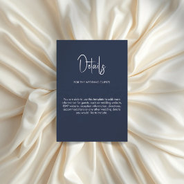 Minimalistische kalligrafie bruiloft marineblauw informatiekaartje