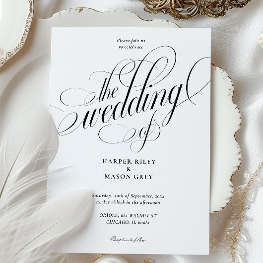 Minimalistische kalligrafie bruiloft met QR-code R Kaart