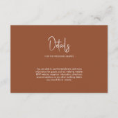Minimalistische kalligrafie bruiloft terracotta informatiekaartje (Voorkant)