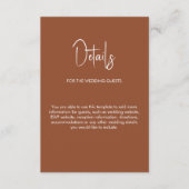 Minimalistische kalligrafie bruiloft terracotta informatiekaartje (Voorkant)