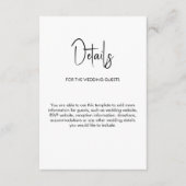 Minimalistische kalligrafie bruiloft wit informatiekaartje (Voorkant)