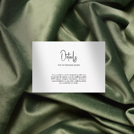 Minimalistische kalligrafie bruiloft wit informatiekaartje