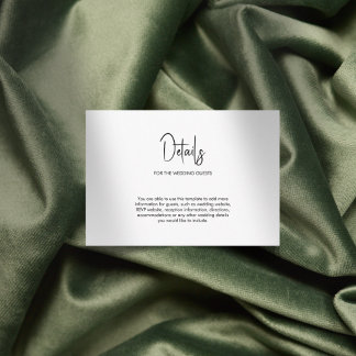 Minimalistische kalligrafie bruiloft wit informatiekaartje