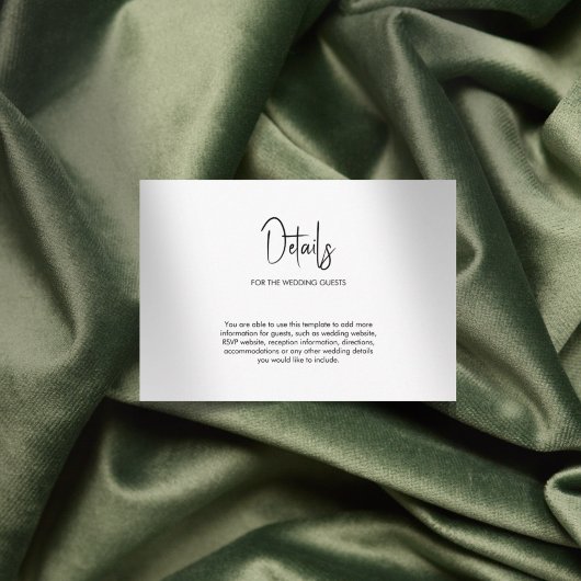 Minimalistische kalligrafie bruiloft wit informatiekaartje