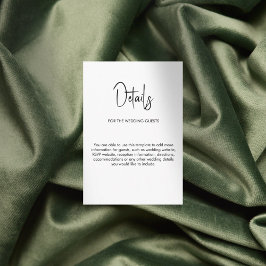 Minimalistische kalligrafie bruiloft wit informatiekaartje