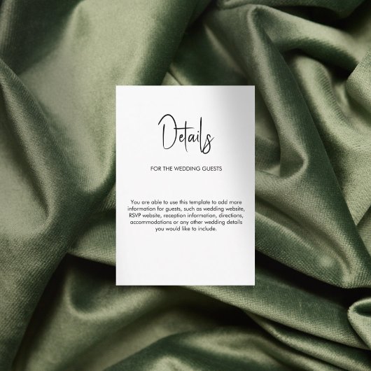 Minimalistische kalligrafie bruiloft wit informatiekaartje