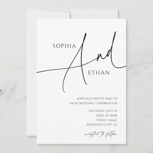 Minimalistische kalligrafie Casual witte bruiloft Kaart (Voorkant)