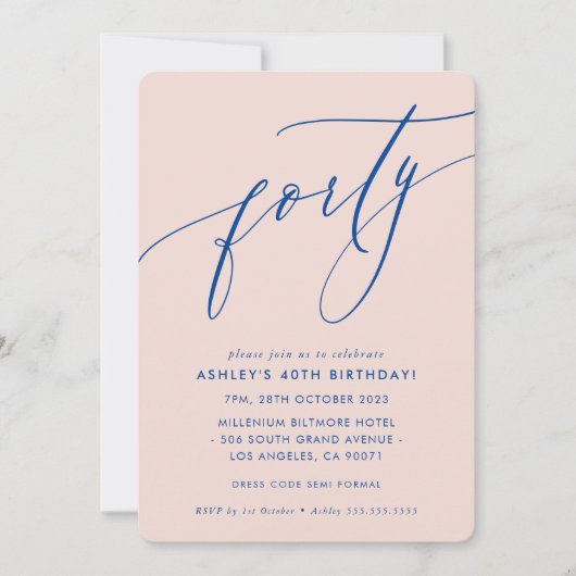 MINIMALISTISCHE Kalligrafie chic 40e partij blauwe Kaart (Voorkant)