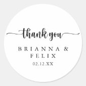 Minimalistische kalligrafie Dank u bruiloft gunst Ronde Sticker (Voorkant)