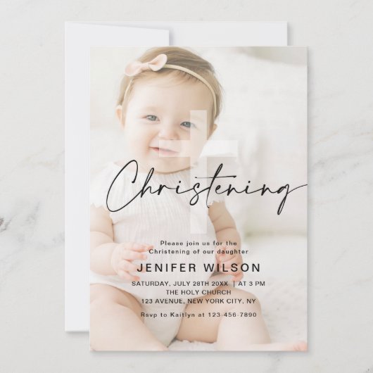 Minimalistische kalligrafie doopsel foto kaart (Voorkant)