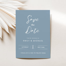 Minimalistische kalligrafie Dusty Blue Save The Date