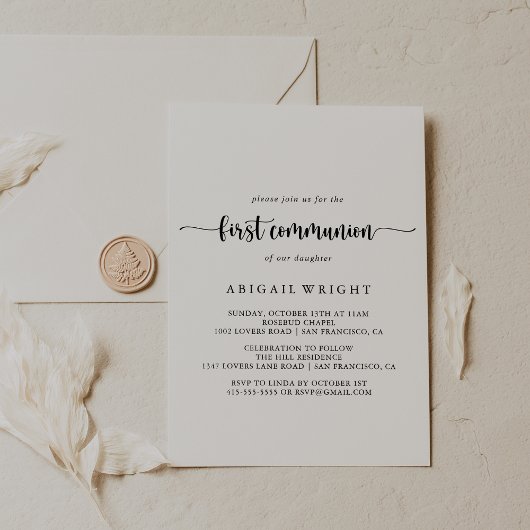 Minimalistische kalligrafie eerste communie kaart