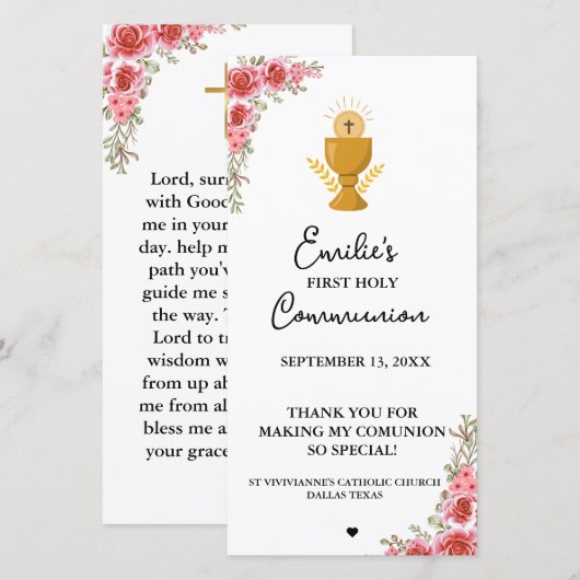 Minimalistische kalligrafie eerste heilige communi (Voorkant / Achterkant)