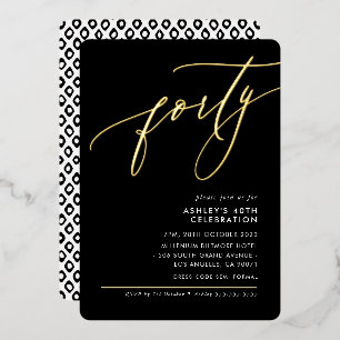 MINIMALISTISCHE Kalligrafie elegante 40th party zw Folie Uitnodiging