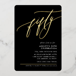 MINIMALISTISCHE Kalligrafie elegante 50e partij zw Folie Uitnodiging