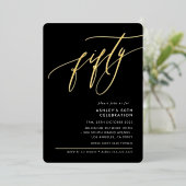 MINIMALISTISCHE Kalligrafie elegante 50e partij zw Folie Uitnodiging (Staand Voorkant)