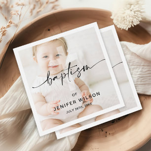 Minimalistische kalligrafie Foto Baby Doop Servet