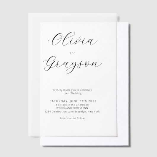 Minimalistische kalligrafie foto overlay bruiloft vellum uitnodigingen (Offset)