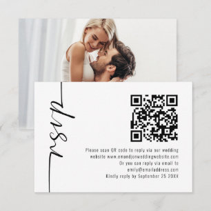 Minimalistische Kalligrafie Foto QR Code Huwelijk RSVP Kaartje