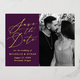 Minimalistische kalligrafie foto save the date folie uitnodiging briefkaart
