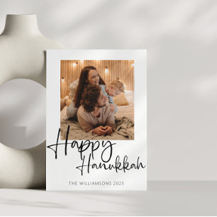 Minimalistische kalligrafie Gelukkig Hanukkah-foto Feestdagenkaart