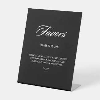 Minimalistische kalligrafie gunsten zwarte bruilof reclamebord met voetstuk