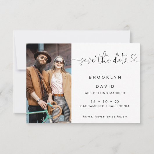 Minimalistische kalligrafie hart de datum Kaart be (Voorkant)