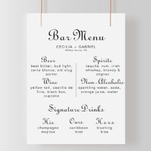Minimalistische kalligrafie huwelijksbar menu post poster